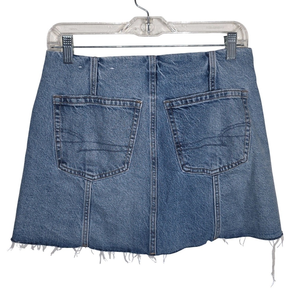 American Eagle Y2K Low-Rise A-Line Denim Mini Skirt Size 2 Medium Wash Raw EUC - Picture 8 of 12